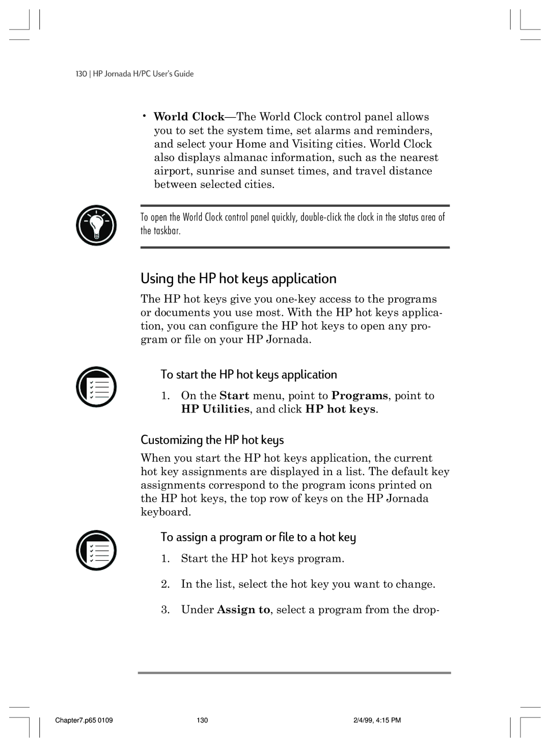 HP 820 manual Using the HP hot keys application, To start the HP hot keys application, Customizing the HP hot keys 