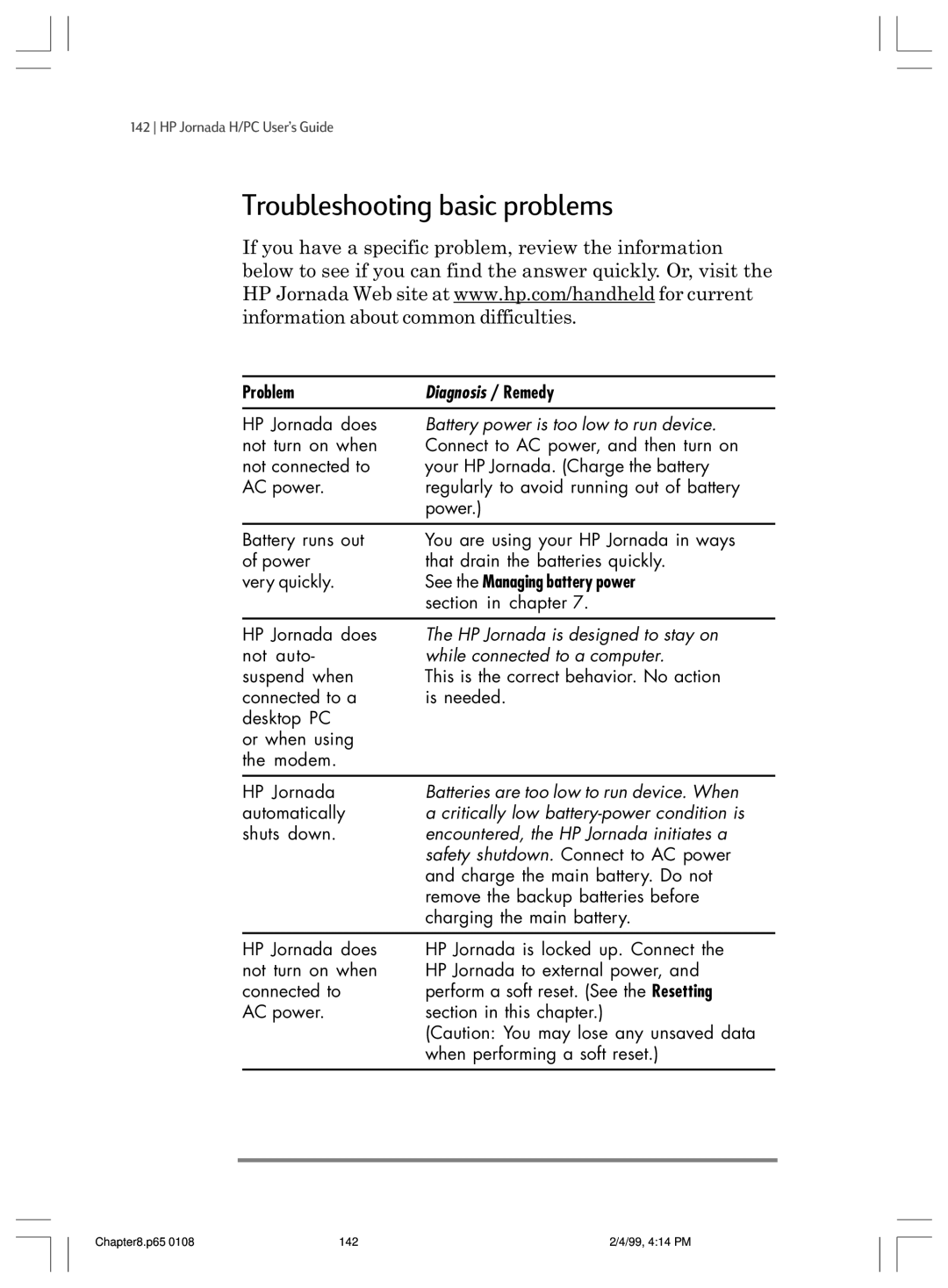 HP 820 manual Troubleshooting basic problems, Problem 