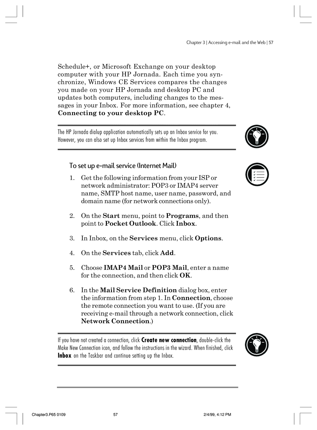 HP 820 manual To set up e-mail service Internet Mail 