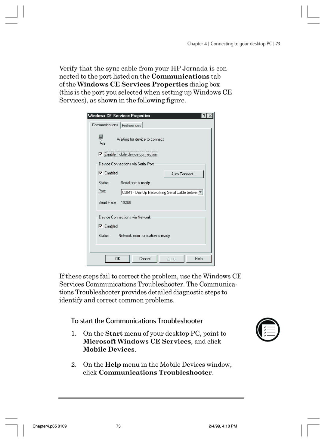 HP 820 manual To start the Communications Troubleshooter 