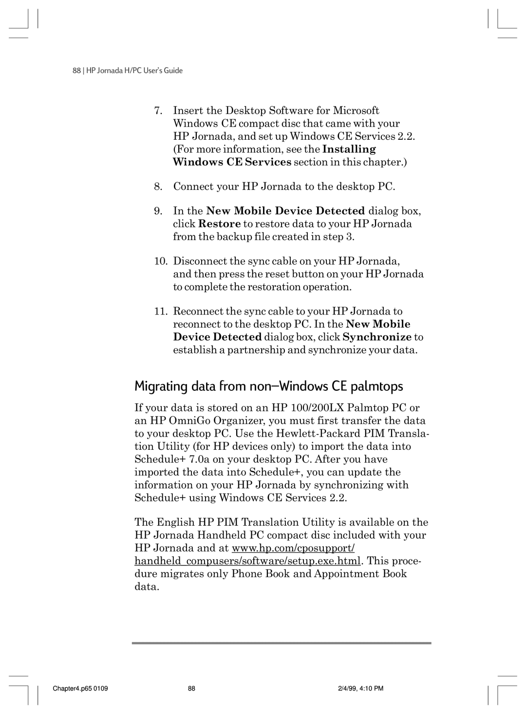 HP 820 manual Migrating data from nonÐWindows CE palmtops 