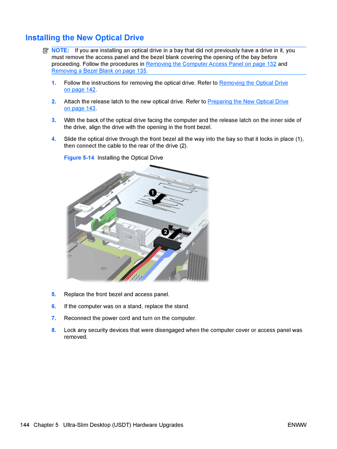 HP SP913UC, 8200 QX285USABA, XZ779UA, QN090AW, B2B13UT manual Installing the New Optical Drive 