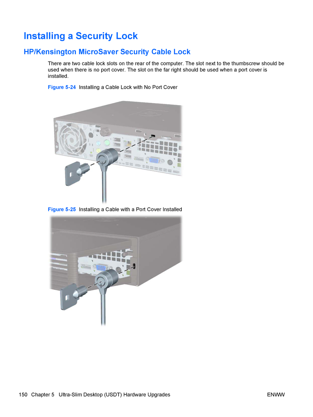 HP QN090AW, 8200 QX285USABA, XZ779UA, SP913UC, B2B13UT manual 24Installing a Cable Lock with No Port Cover 