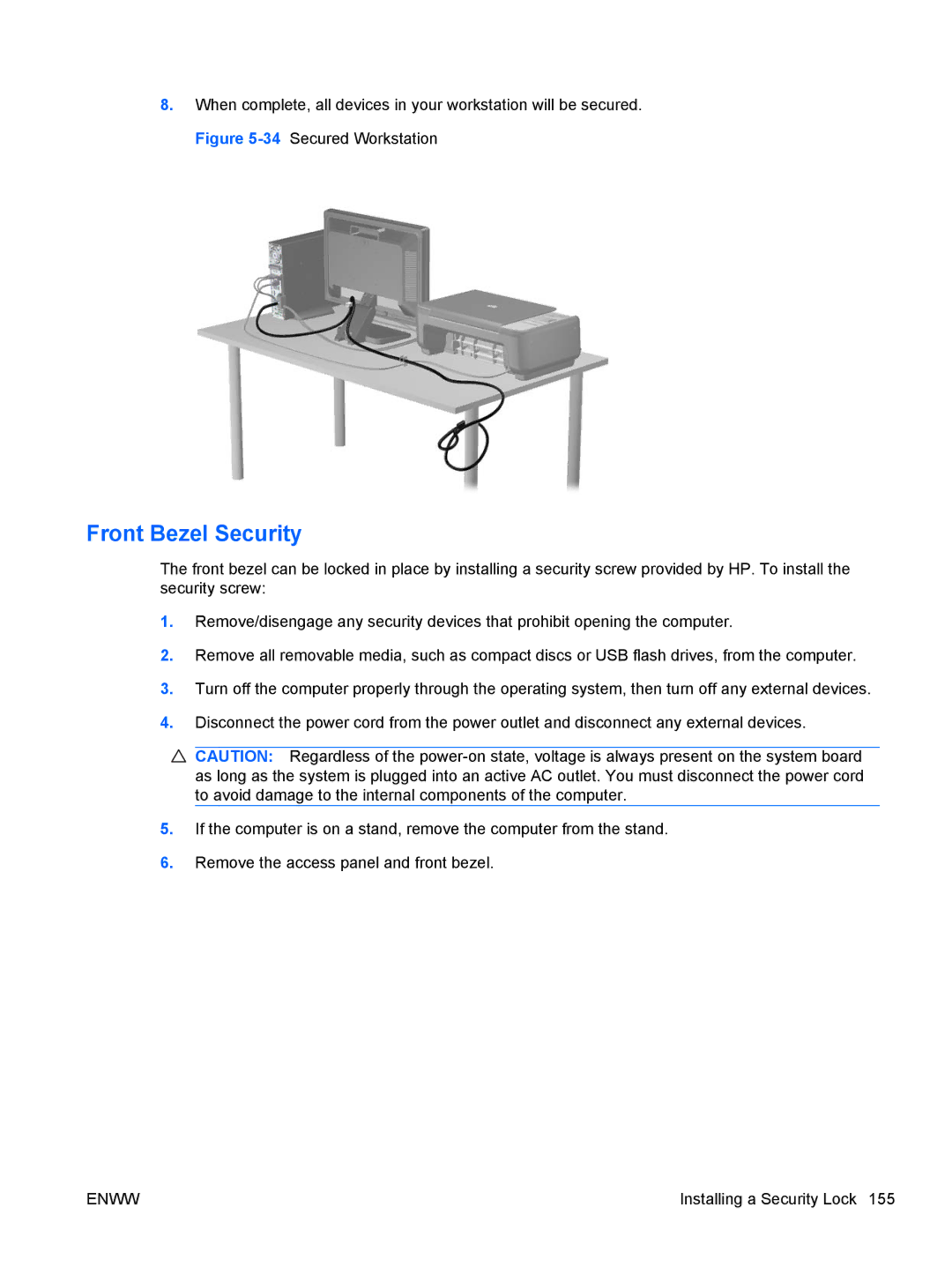 HP QN090AW, 8200 QX285USABA, XZ779UA, SP913UC, B2B13UT manual Front Bezel Security 