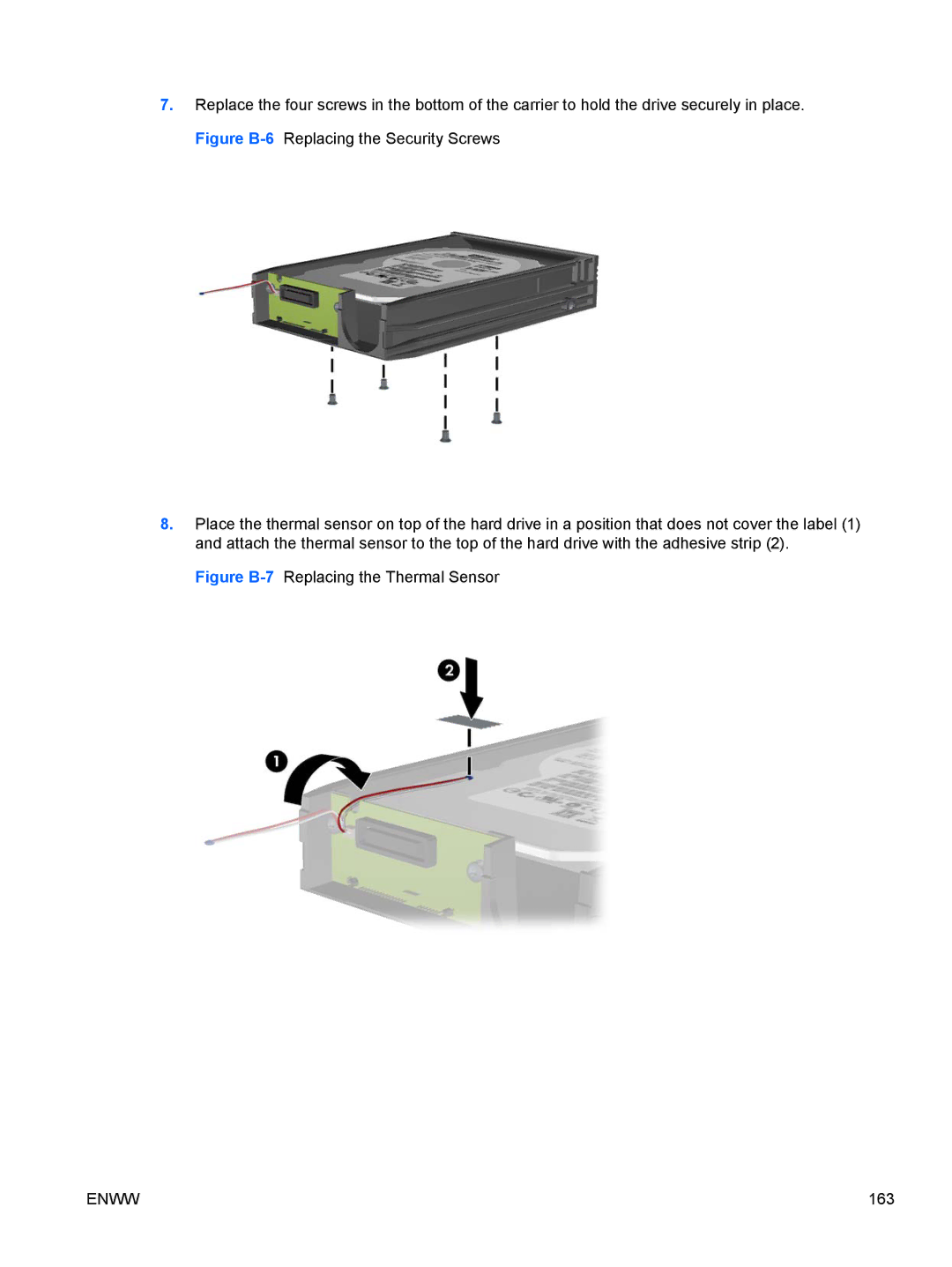 HP XZ779UA, 8200 QX285USABA, SP913UC, QN090AW, B2B13UT manual Figure B-7Replacing the Thermal Sensor 