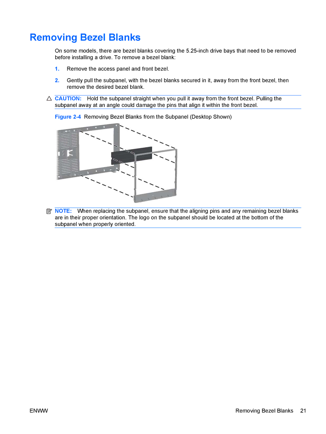 HP B2B13UT, 8200 QX285USABA, XZ779UA, SP913UC, QN090AW manual 4Removing Bezel Blanks from the Subpanel Desktop Shown 