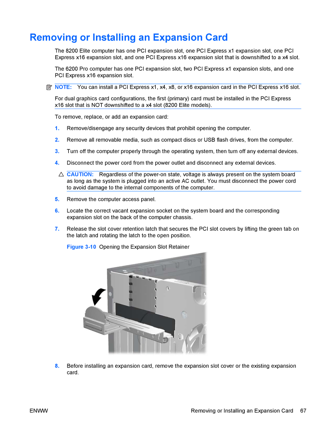 HP 8200 QX285USABA, XZ779UA, SP913UC, QN090AW, B2B13UT manual Removing or Installing an Expansion Card 