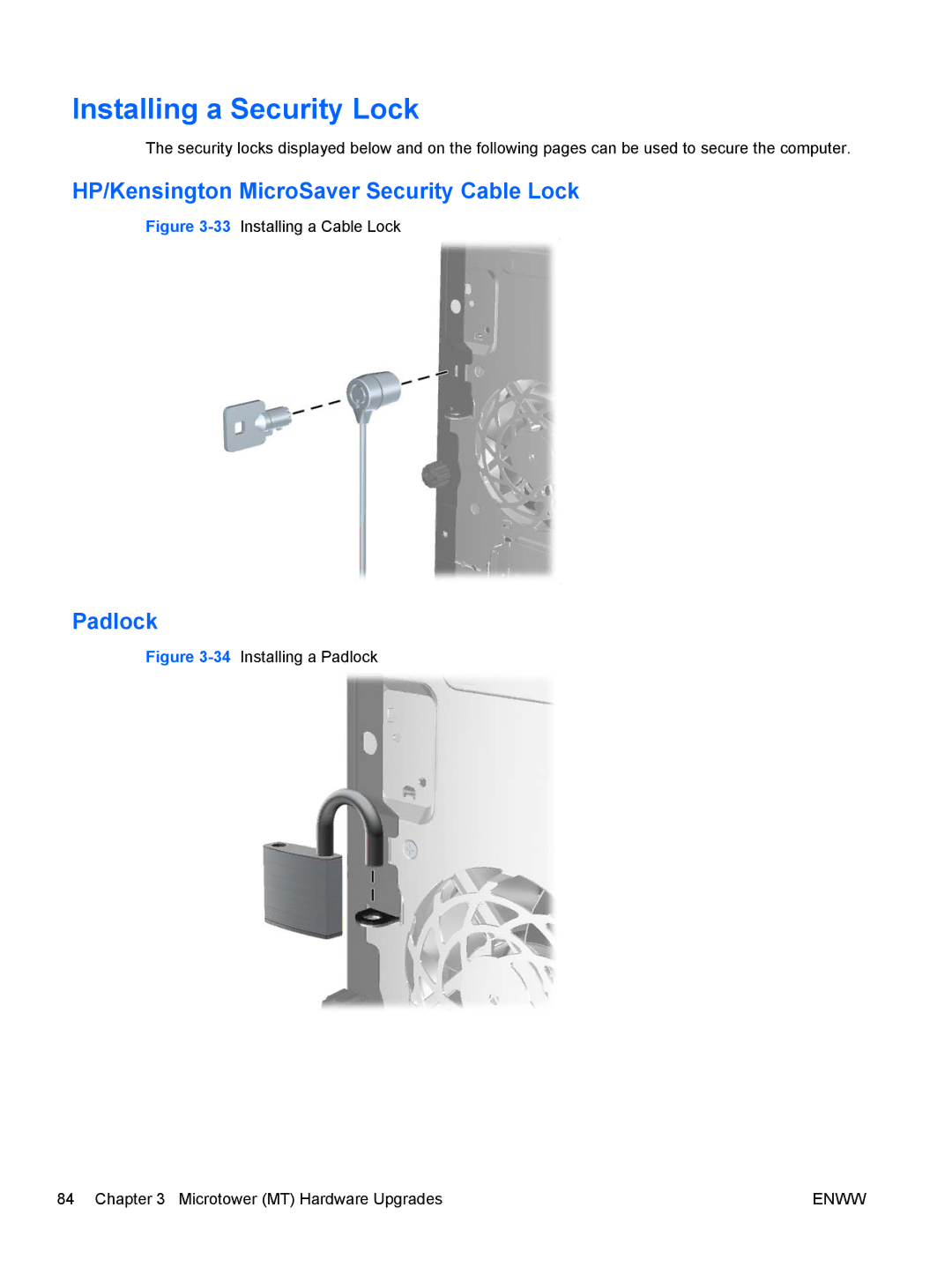 HP SP913UC, 8200 QX285USABA, XZ779UA, QN090AW, B2B13UT manual 33Installing a Cable Lock 