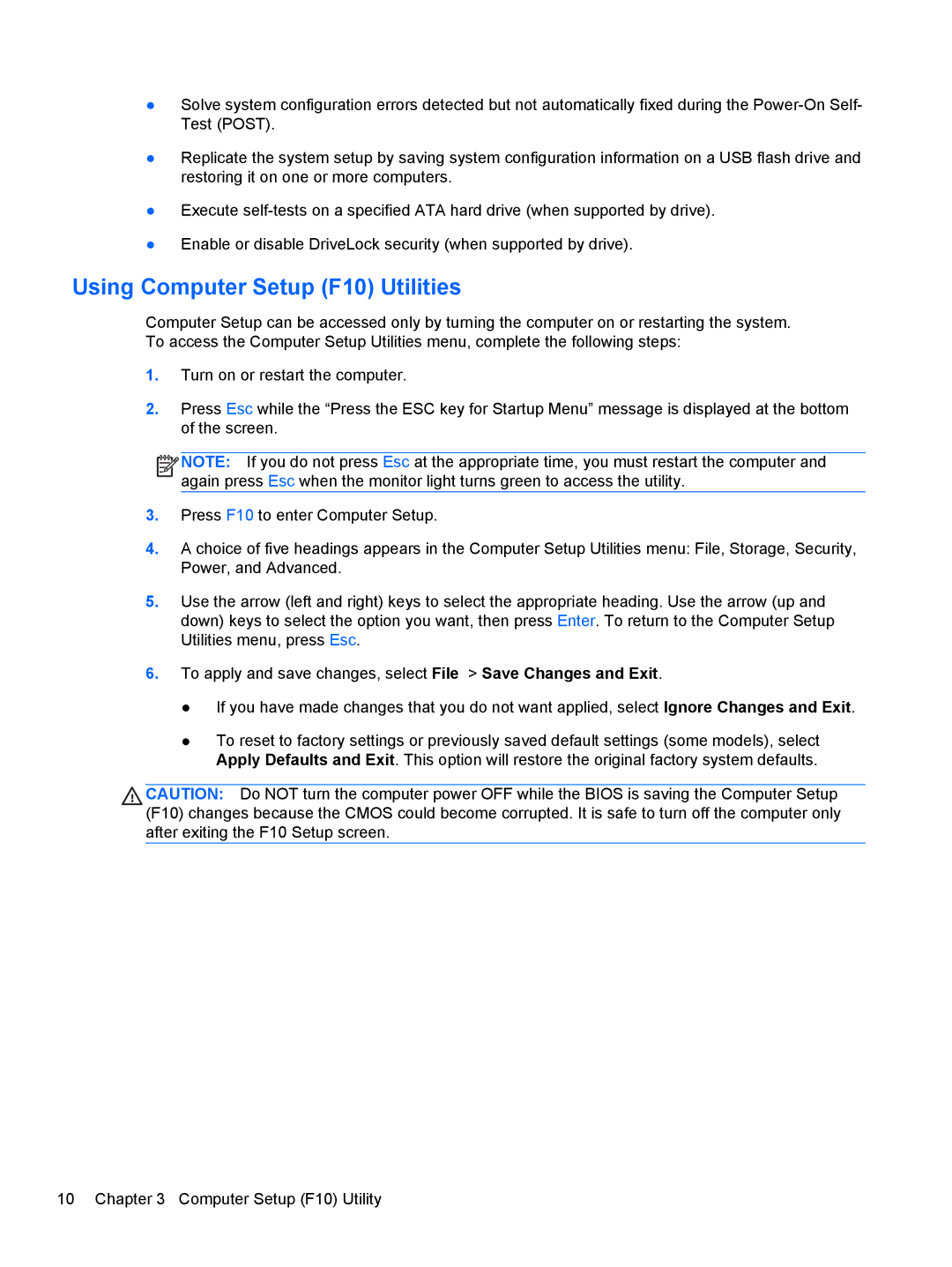 HP 8200 SM774UP manual Using Computer Setup F10 Utilities 