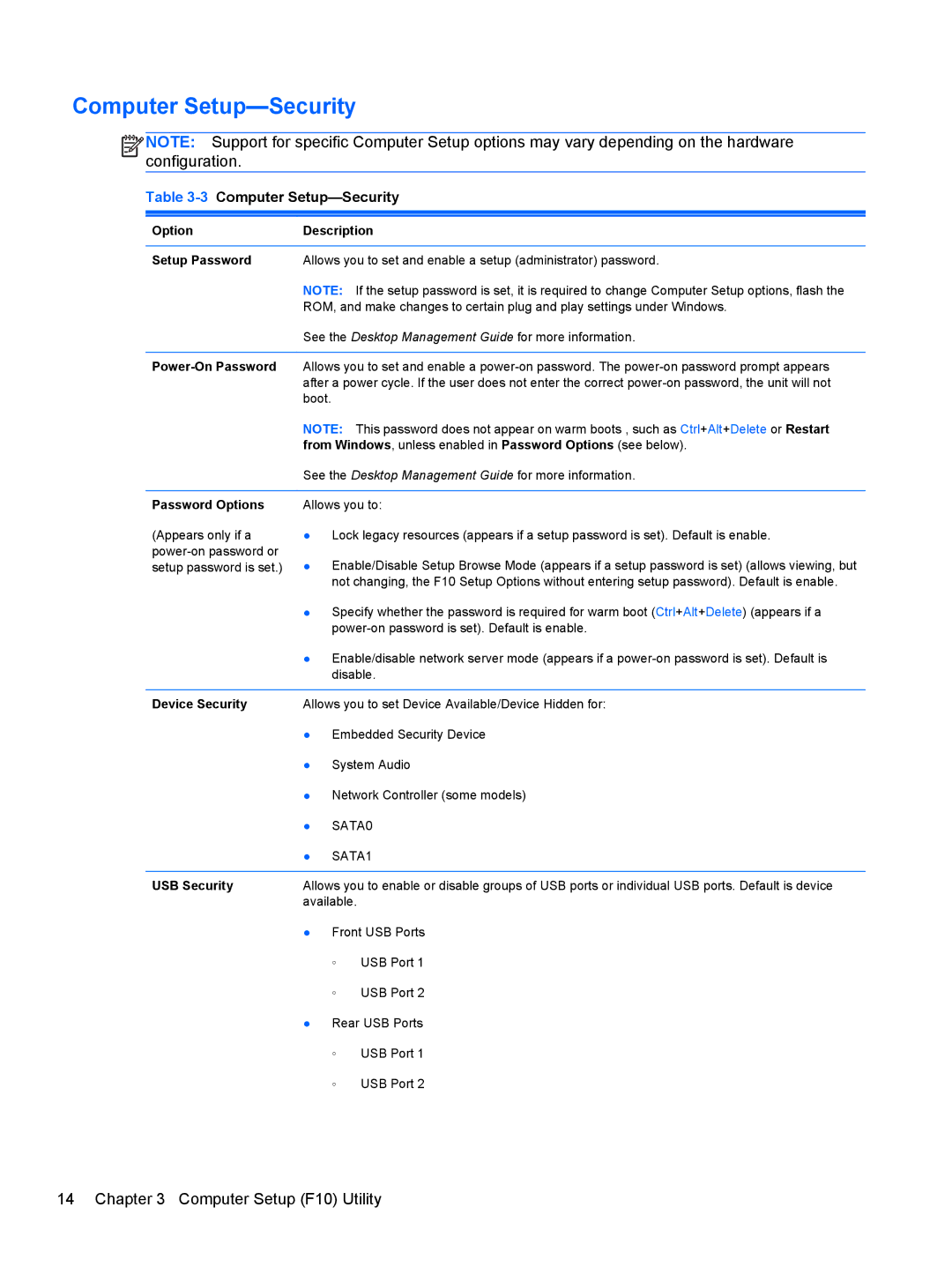 HP 8200 SM774UP manual 3Computer Setup-Security 