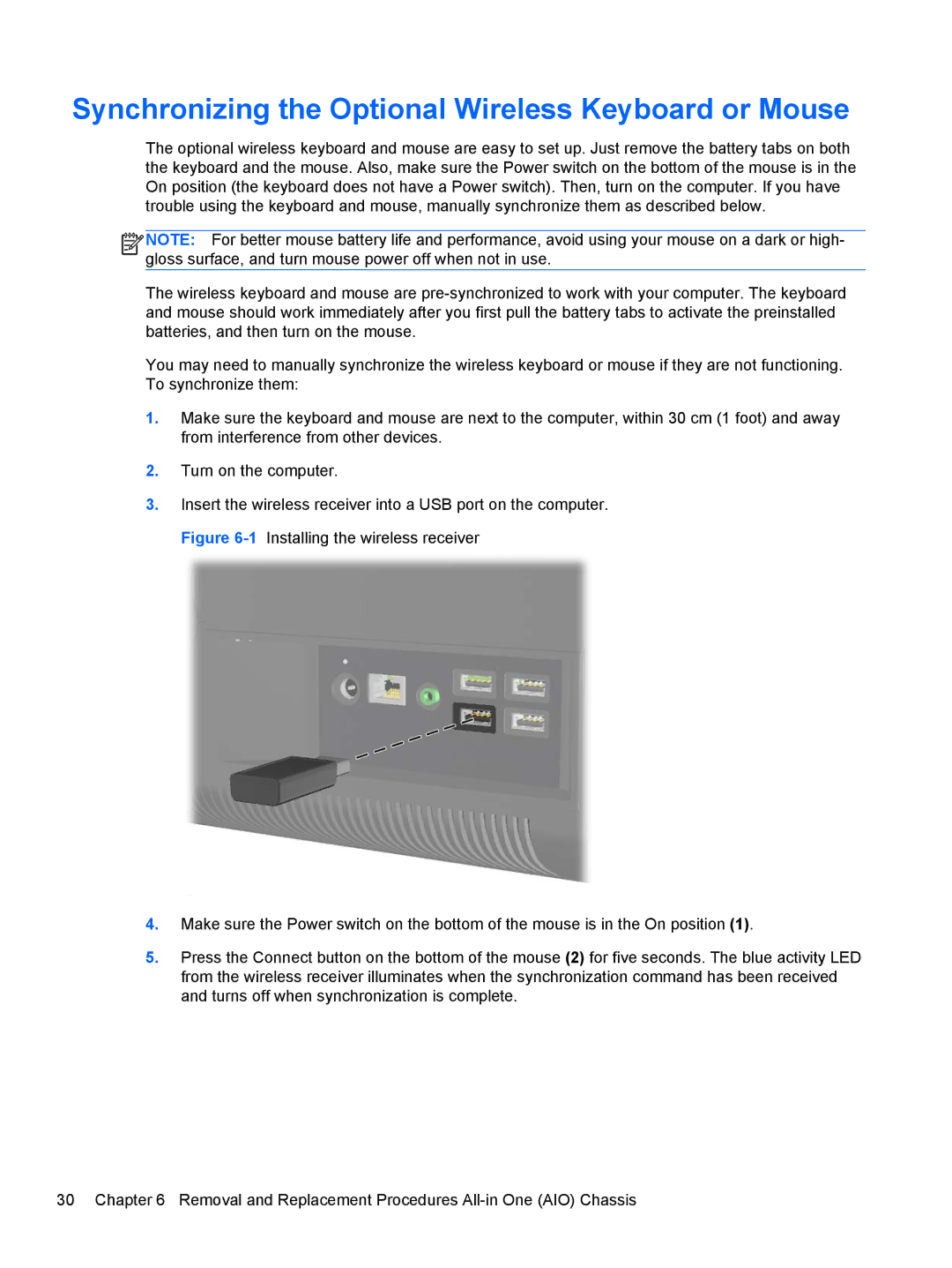 HP 8200 SM774UP manual Synchronizing the Optional Wireless Keyboard or Mouse 