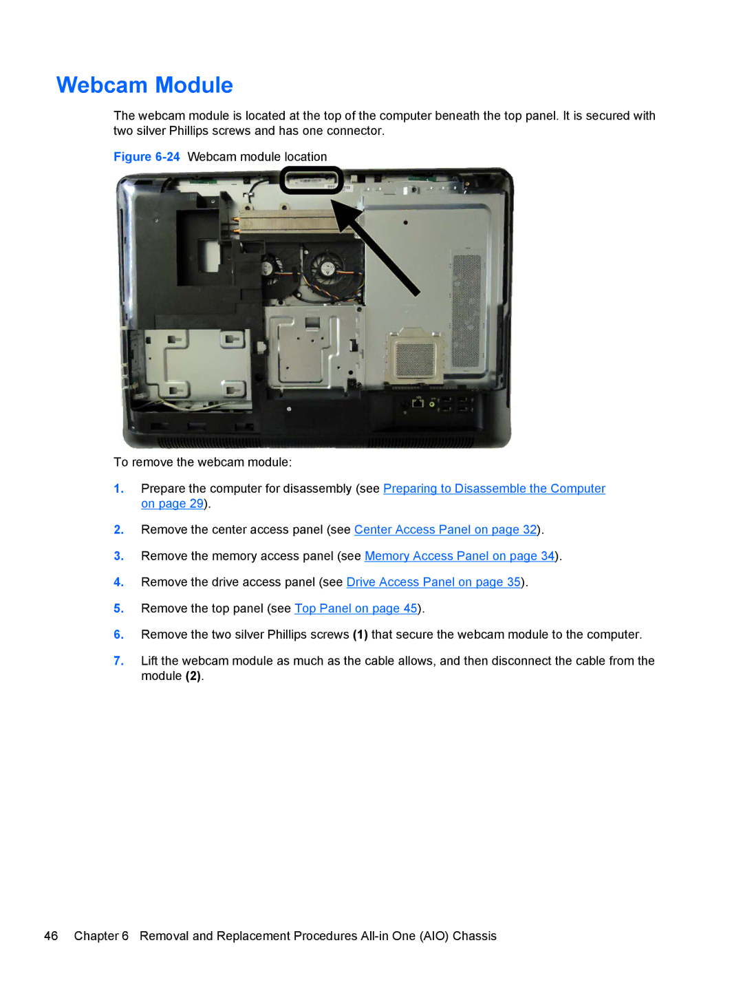 HP 8200 SM774UP manual Webcam Module 