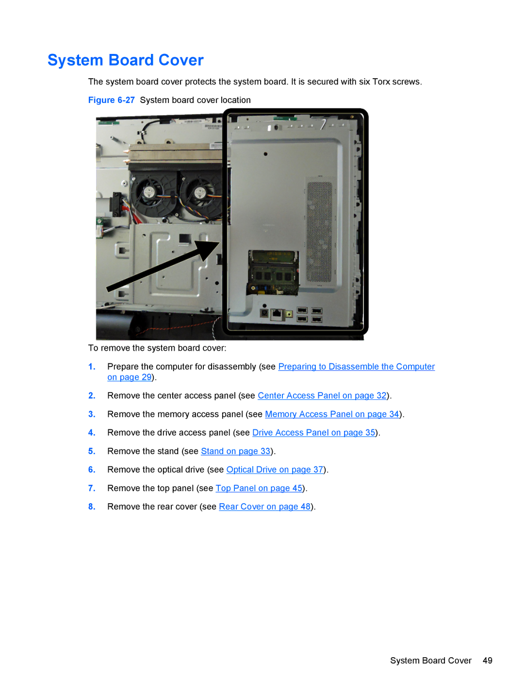 HP 8200 SM774UP manual System Board Cover 