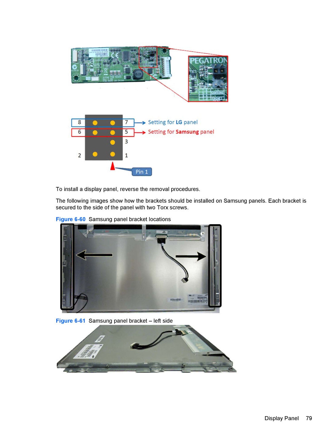 HP 8200 SM774UP manual 60Samsung panel bracket locations 