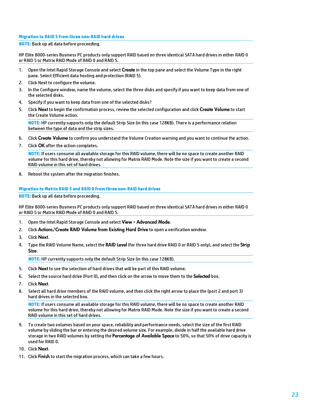 HP 8200 tower manual Migration to RAID 5 from three non-RAID hard drives 