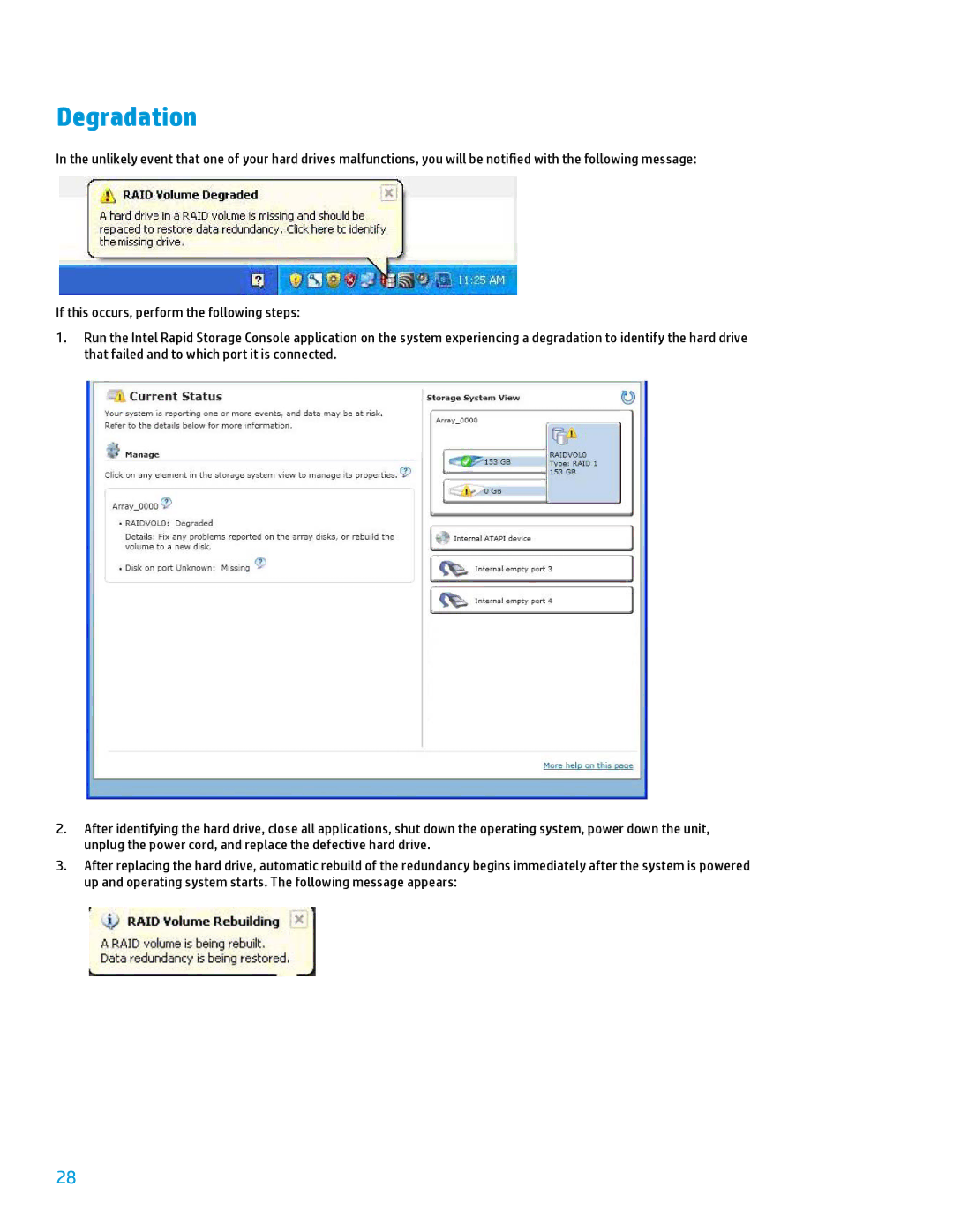 HP 8200 tower manual Degradation 