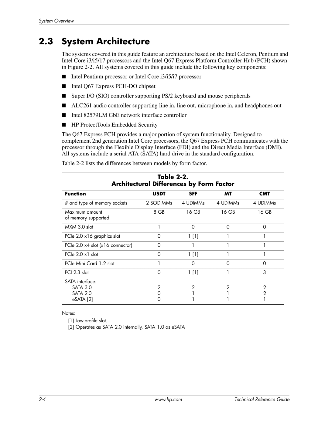 HP 8200 tower manual System Architecture, Architectural Differences by Form Factor, Function 