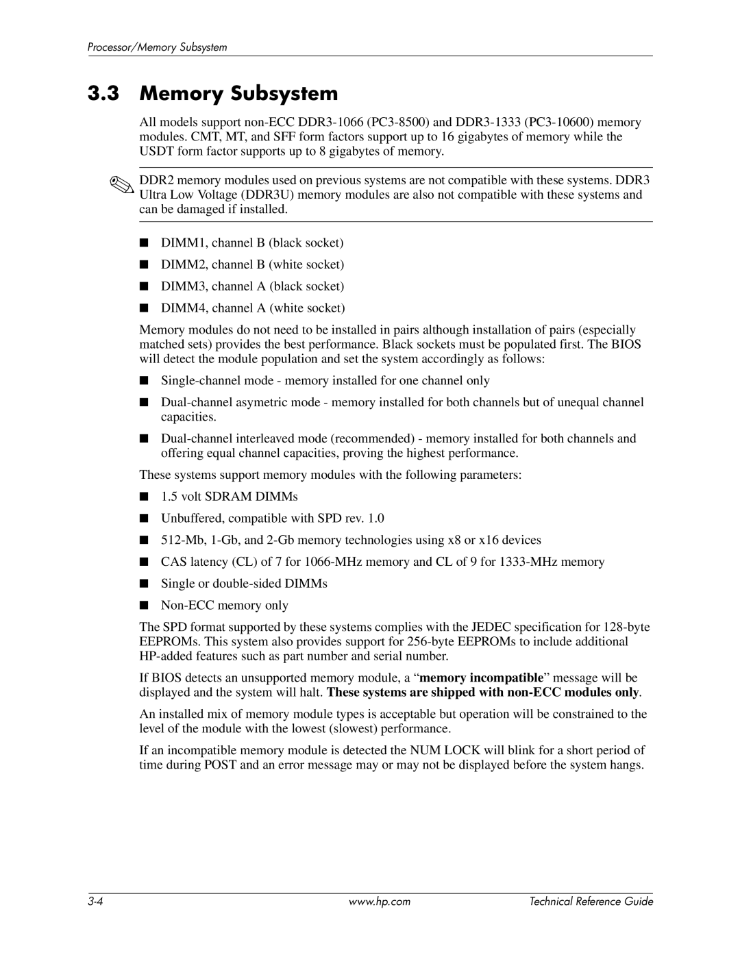 HP 8200 tower manual Memory Subsystem 