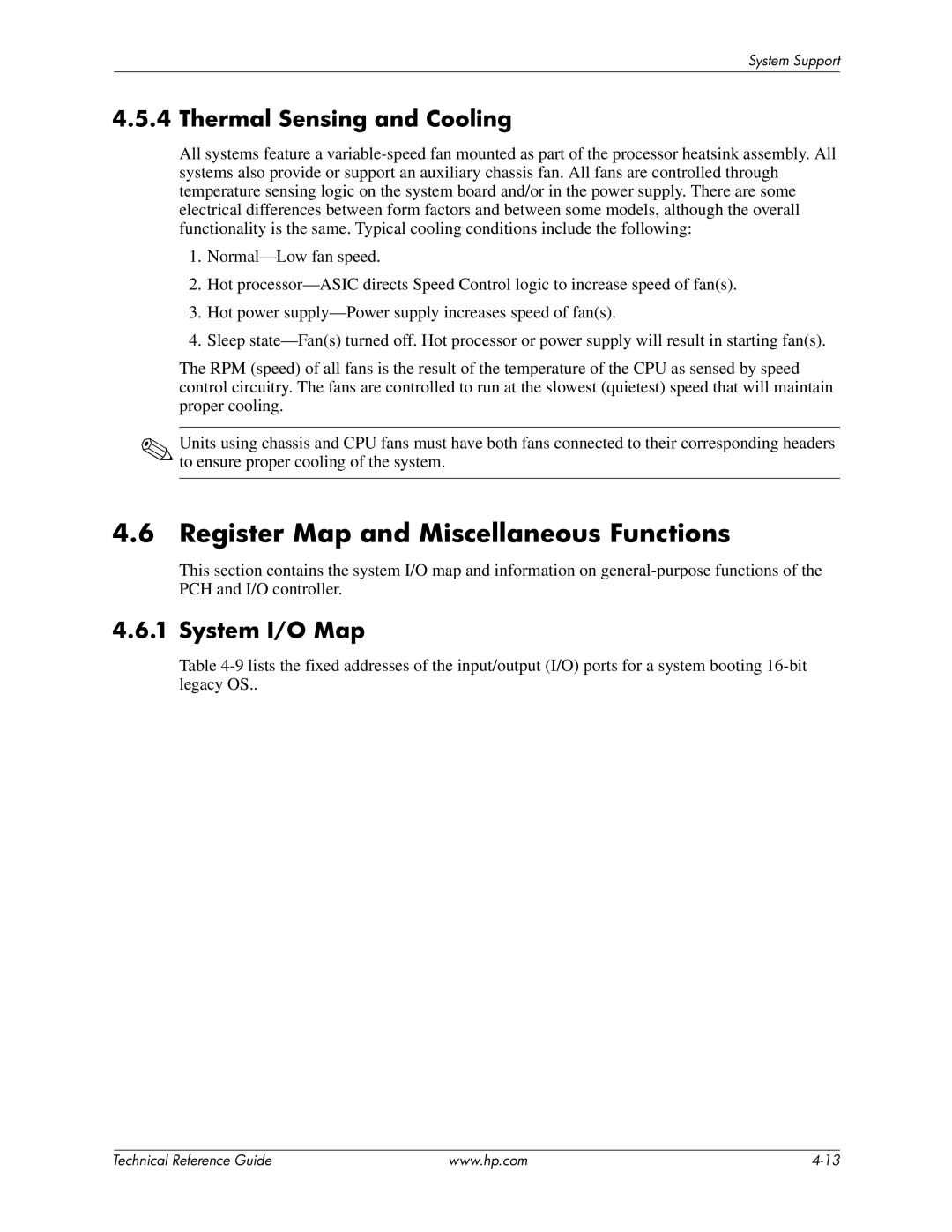 HP 8200 tower manual Register Map and Miscellaneous Functions, Thermal Sensing and Cooling, System I/O Map 