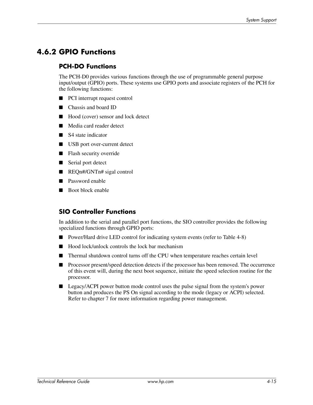 HP 8200 tower manual Gpio Functions, PCH-DO Functions, SIO Controller Functions 