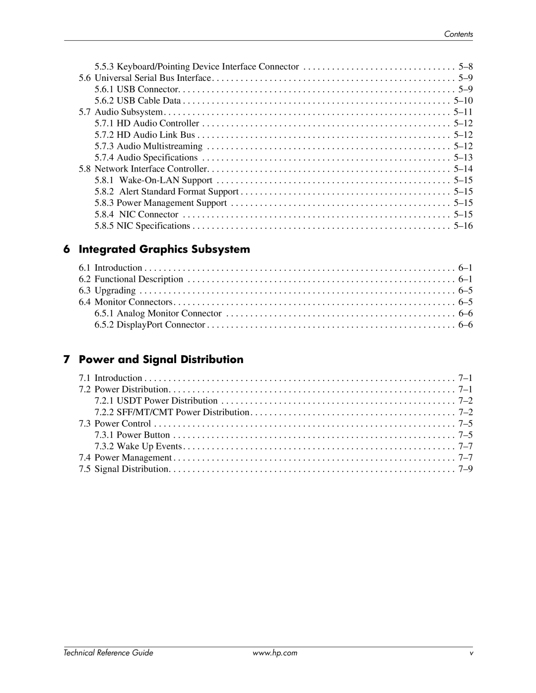 HP 8200 tower manual Integrated Graphics Subsystem, Power and Signal Distribution 