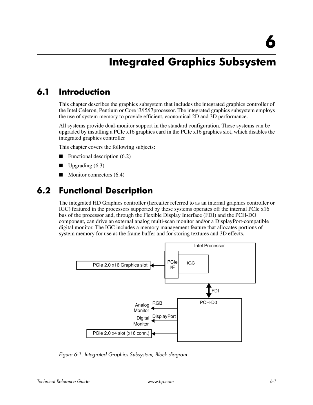 HP 8200 tower manual Integrated Graphics Subsystem, Functional Description 