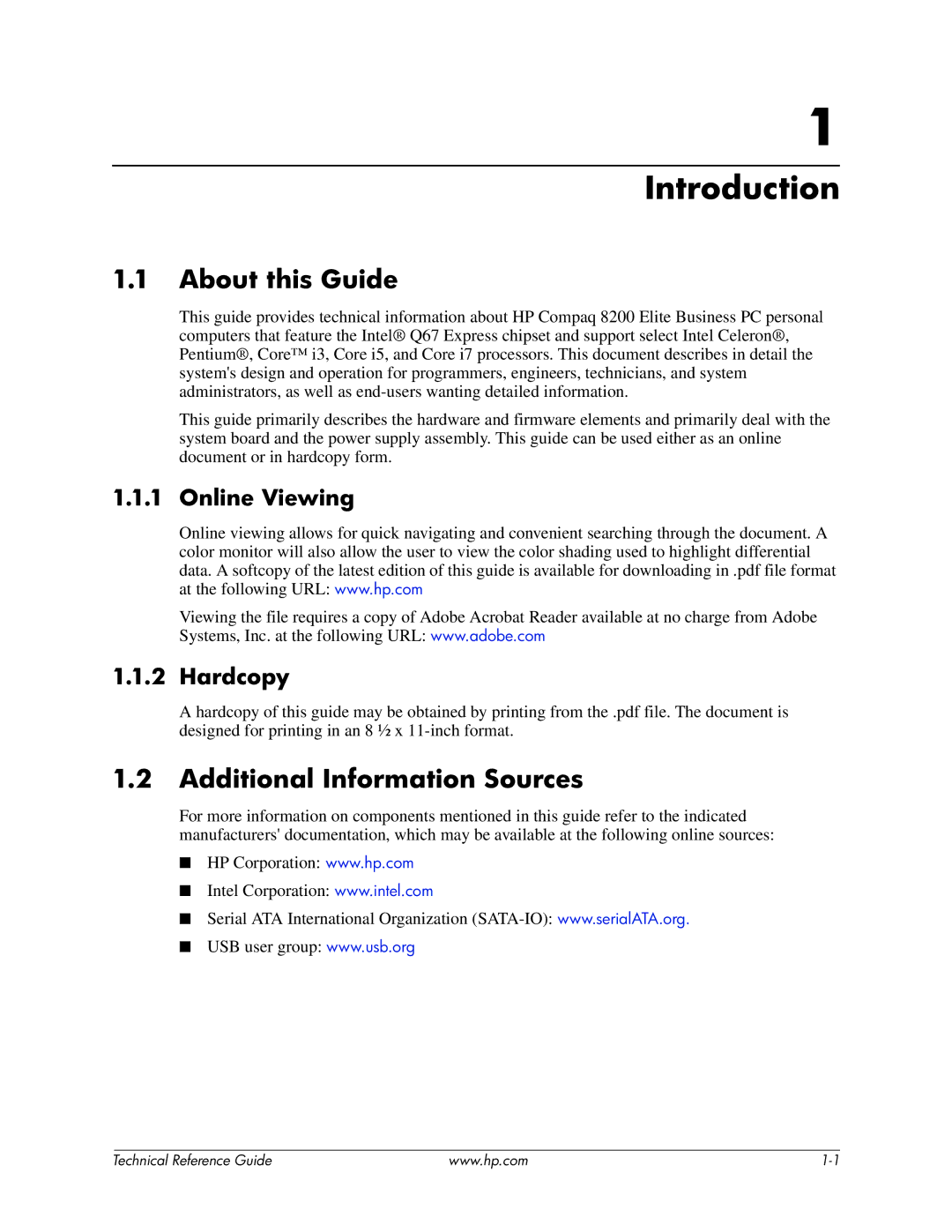 HP 8200 tower manual Introduction, About this Guide, Additional Information Sources, Online Viewing Hardcopy 