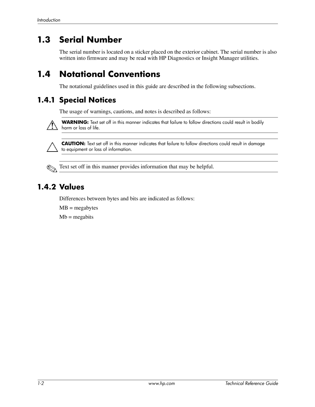 HP 8200 tower manual Serial Number, Notational Conventions, Special Notices, Values 