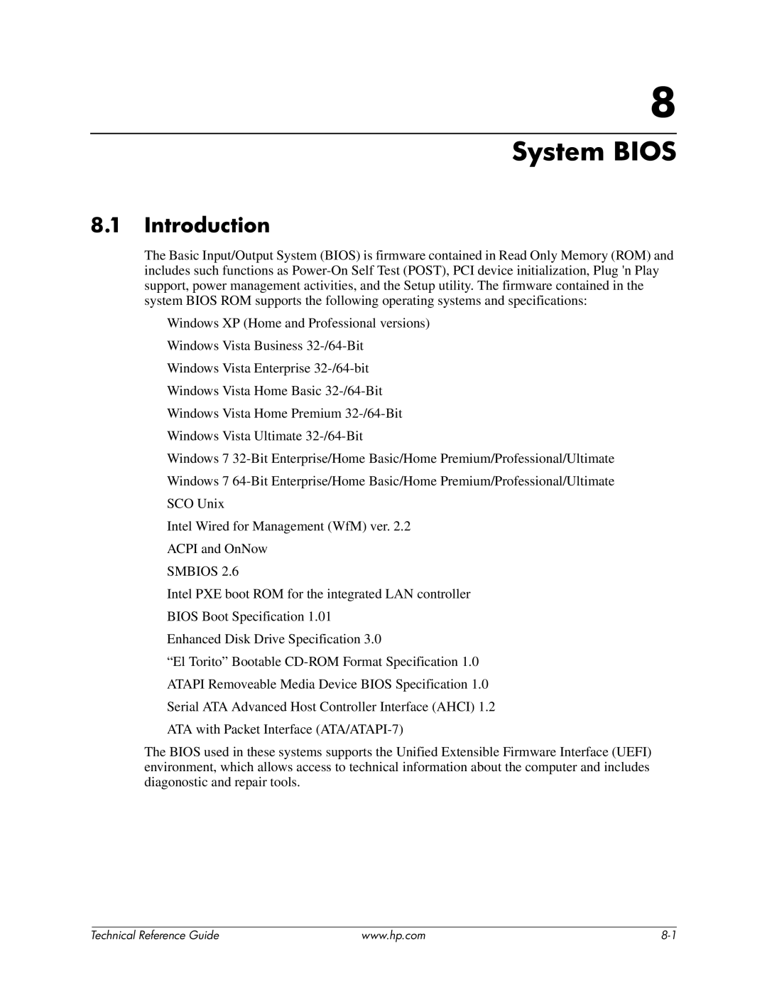 HP 8200 tower manual System Bios, Introduction 