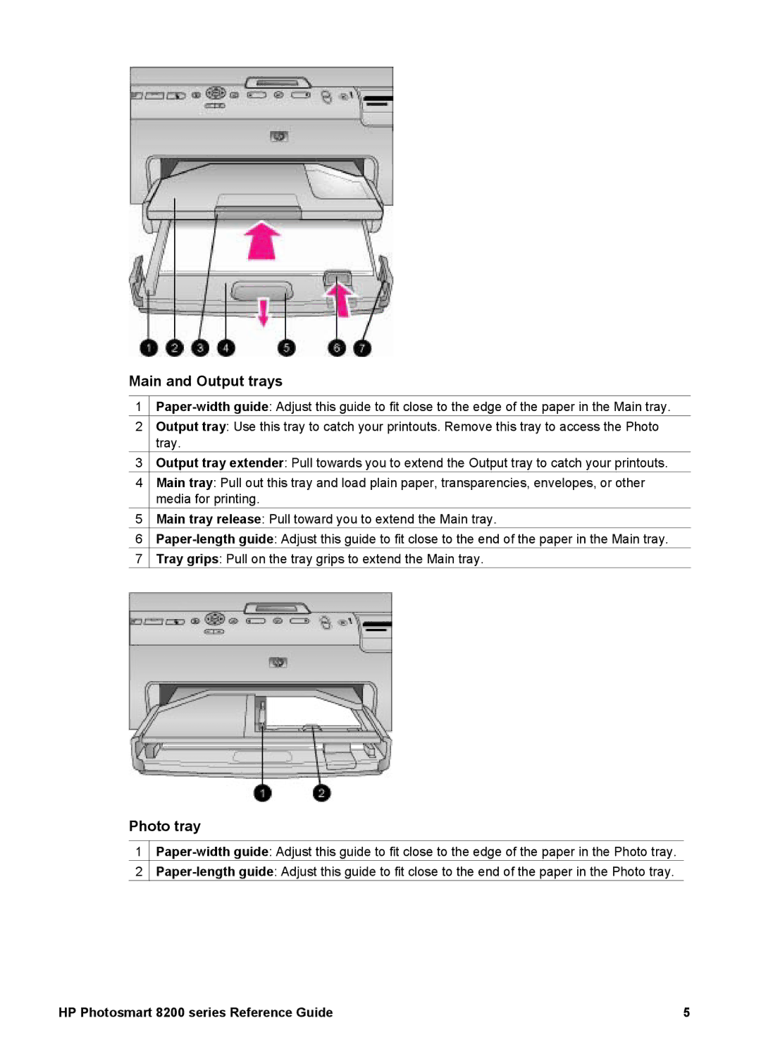 HP 8200 manual Main and Output trays, Photo tray 