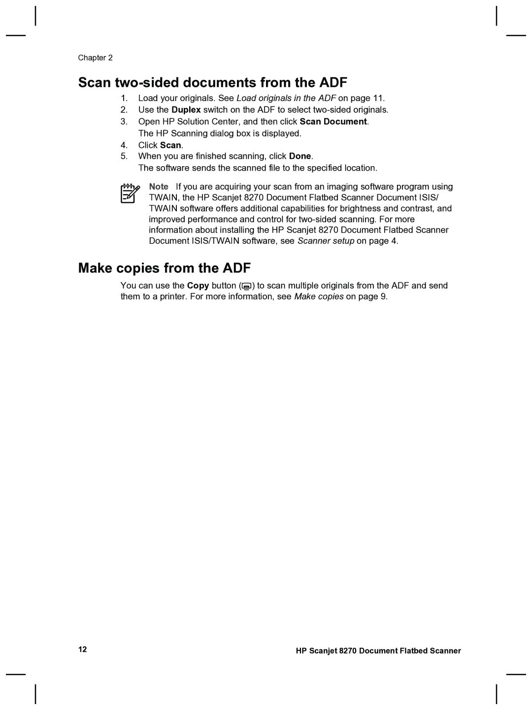 HP 8270 manual Scan two-sided documents from the ADF, Make copies from the ADF 