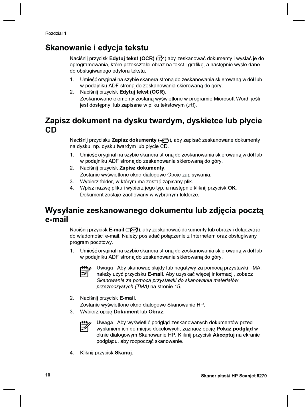 HP 8270 manual Skanowanie i edycja tekstu, Zapisz dokument na dysku twardym, dyskietce lub płycie 