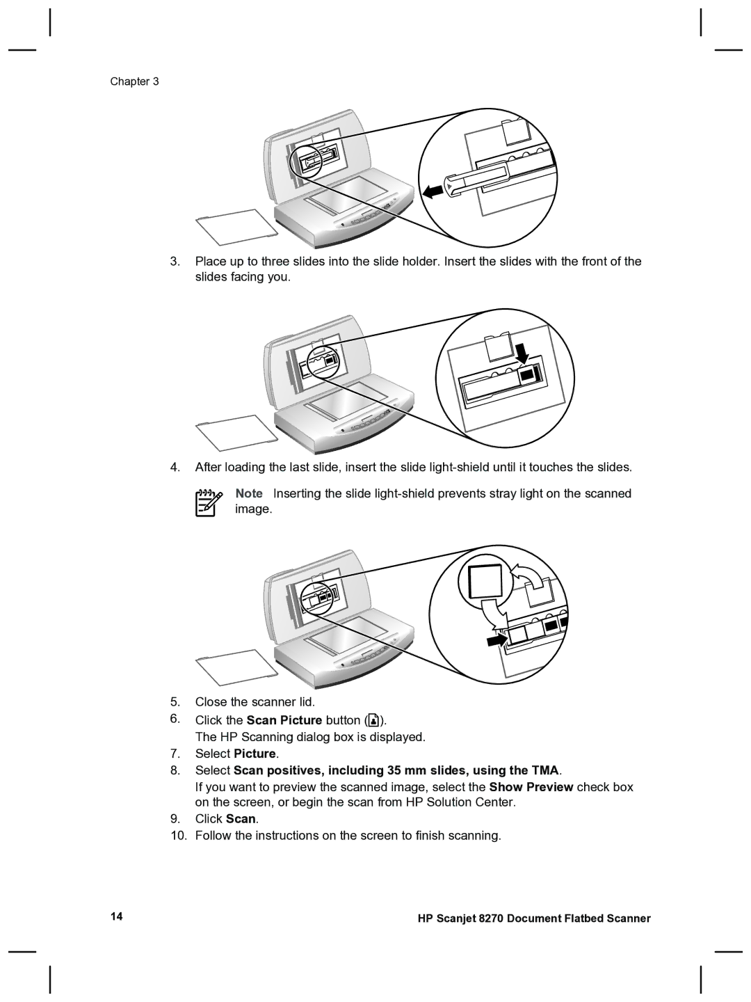 HP 8270 manual Select Scan positives, including 35 mm slides, using the TMA 