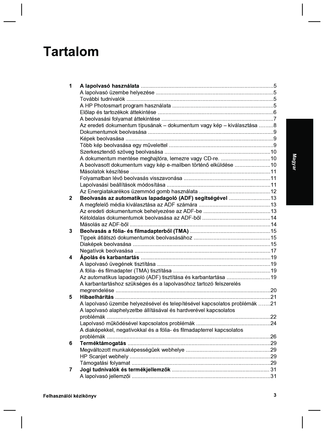 HP 8270 manual Tartalom, Beolvasás az automatikus lapadagoló ADF segítségével 