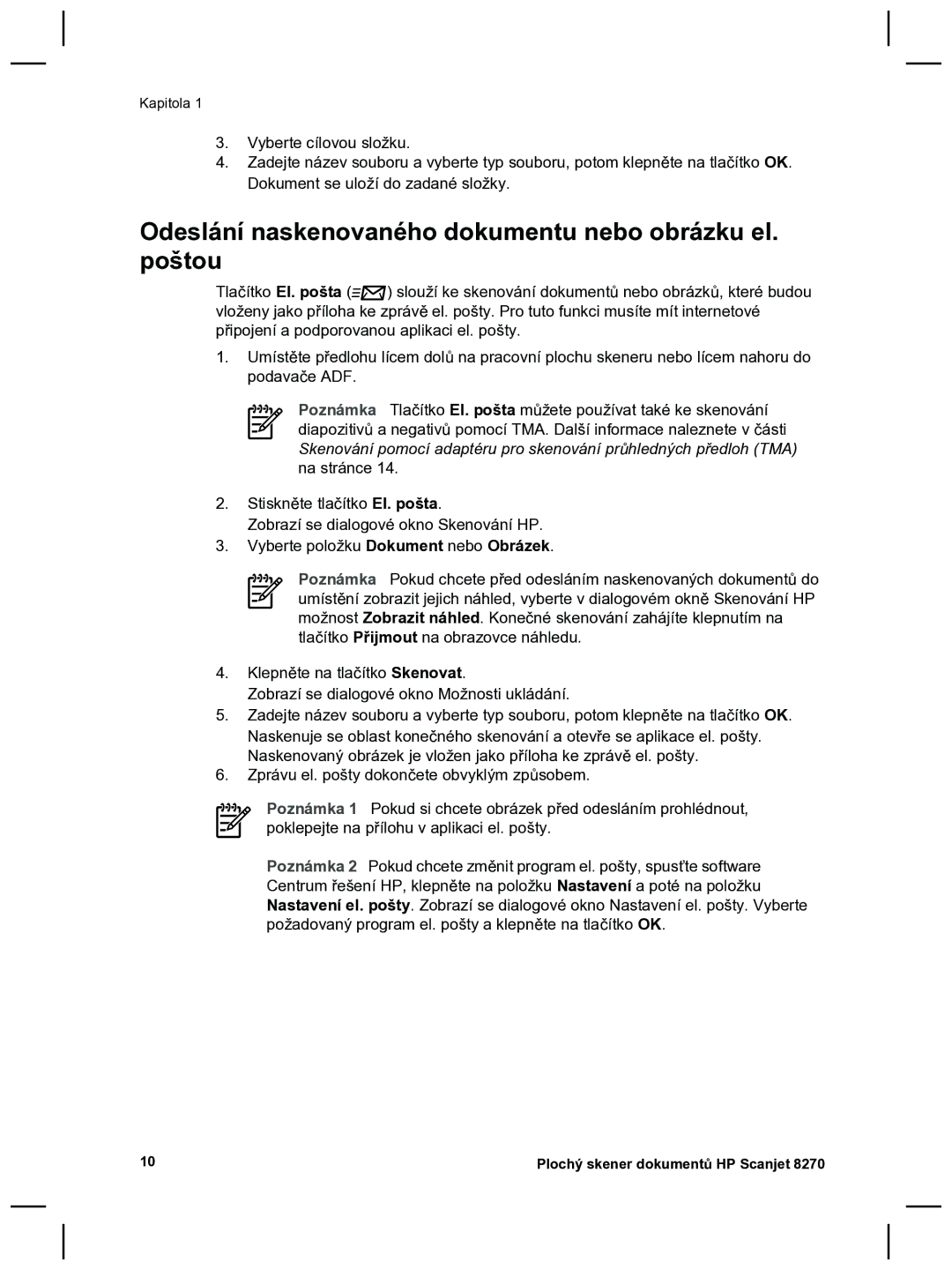 HP 8270 manual Odeslání naskenovaného dokumentu nebo obrázku el. poštou 