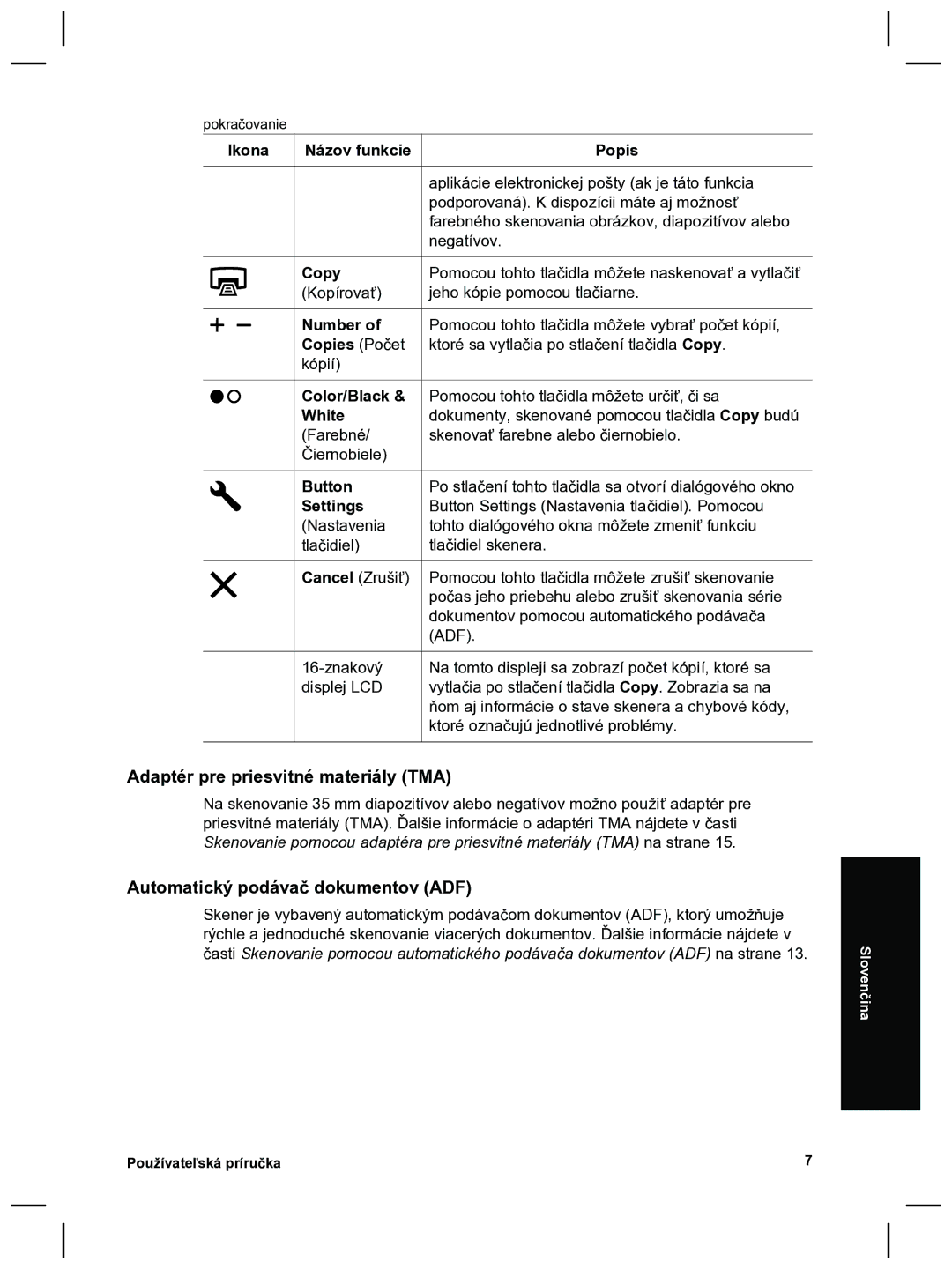 HP 8270 manual Adaptér pre priesvitné materiály TMA, Automatický podávač dokumentov ADF 