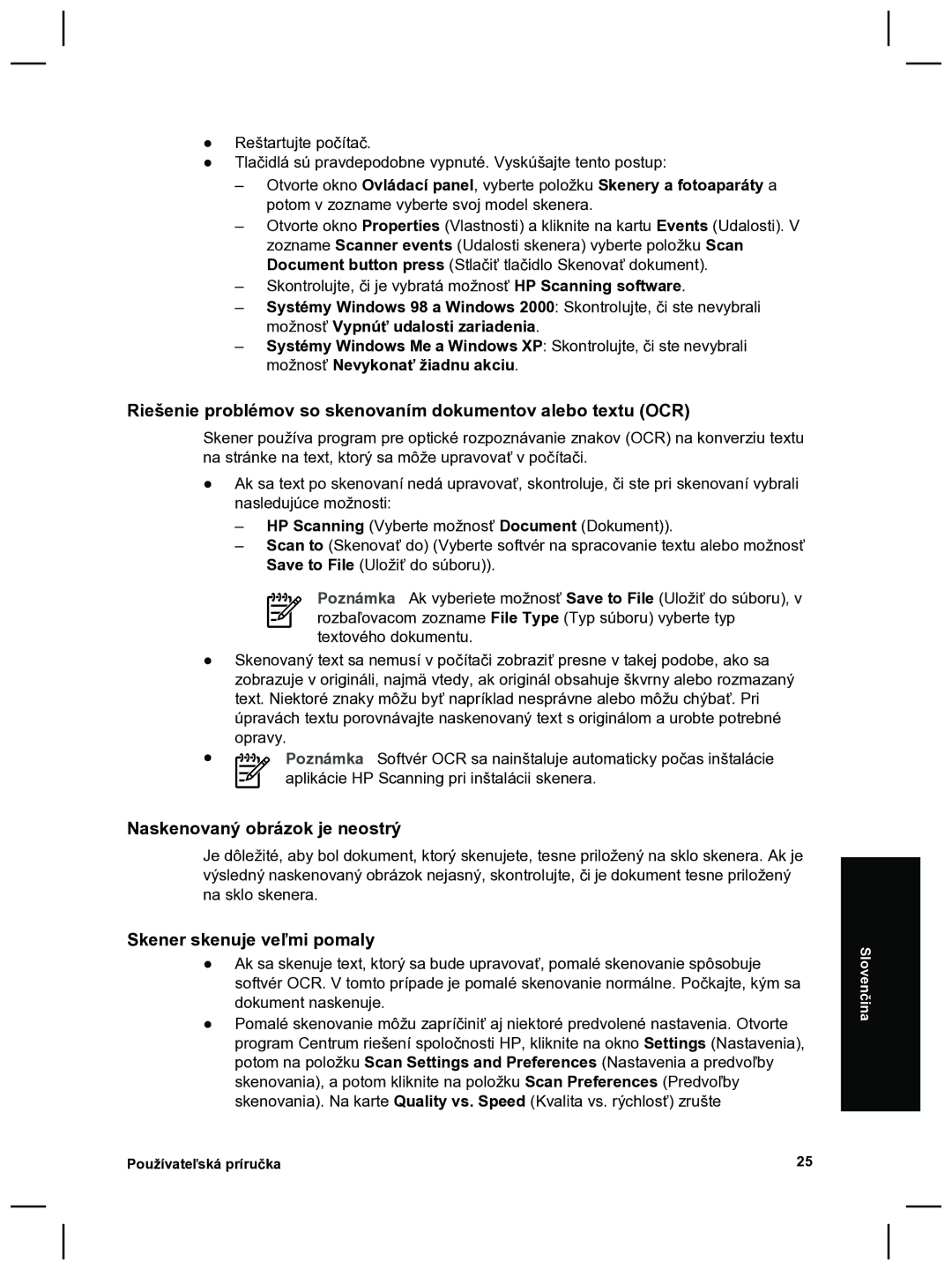 HP 8270 manual Riešenie problémov so skenovaním dokumentov alebo textu OCR, Naskenovaný obrázok je neostrý 