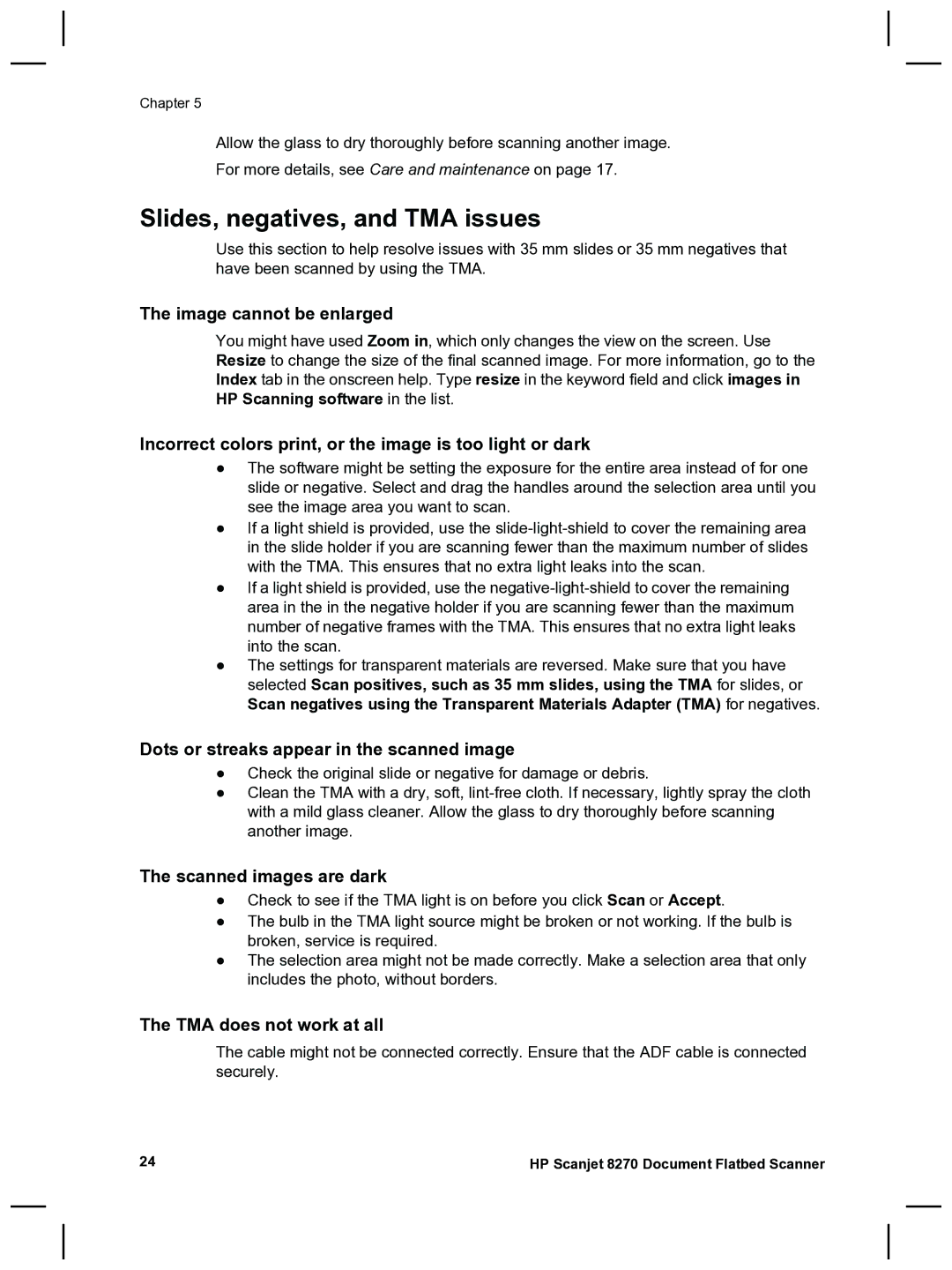 HP 8270 manual Slides, negatives, and TMA issues 