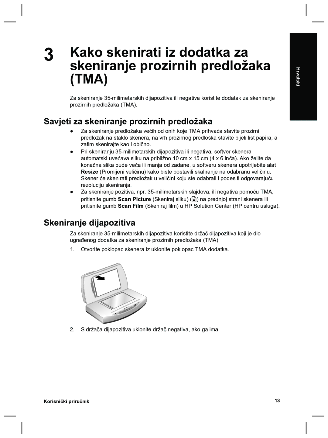 HP 8270 manual Kako skenirati iz dodatka za, Skeniranje prozirnih predložaka, Savjeti za skeniranje prozirnih predložaka 