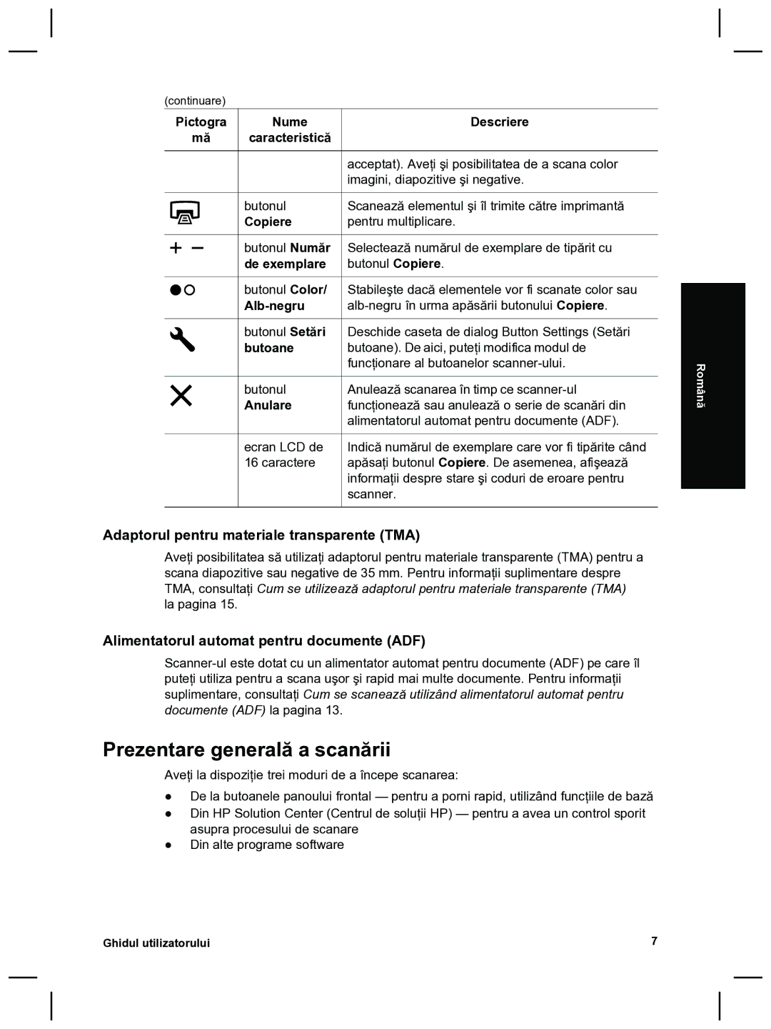 HP 8270 manual Prezentare generală a scanării, Adaptorul pentru materiale transparente TMA 