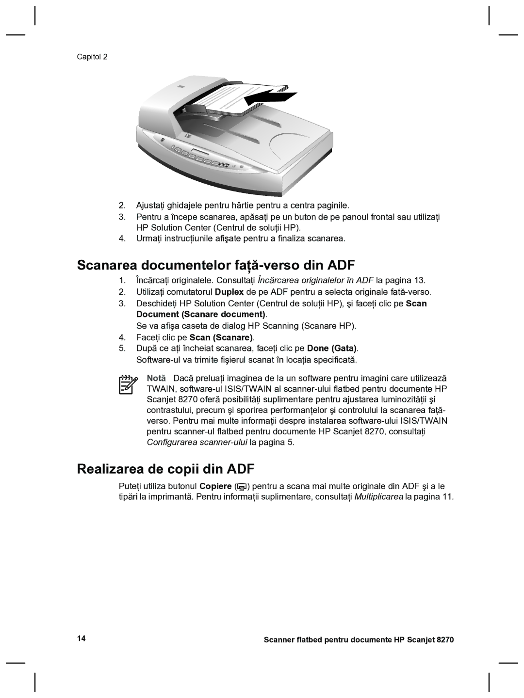 HP 8270 manual Scanarea documentelor faţă-verso din ADF, Realizarea de copii din ADF 