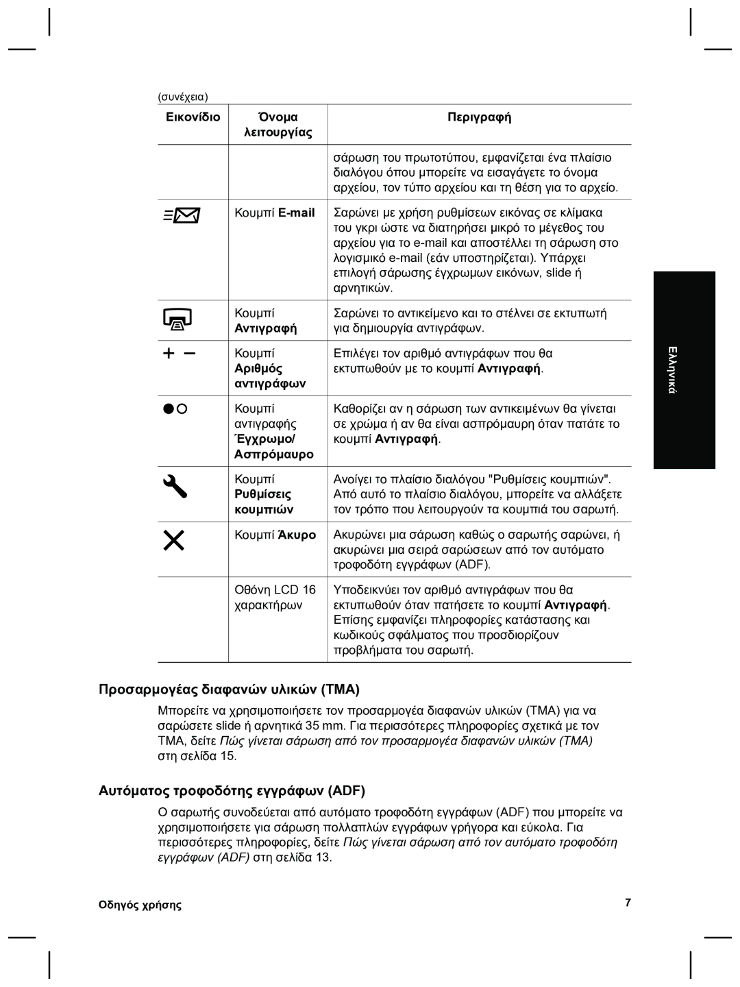 HP 8270 manual Προσαρµογέας διαφανών υλικών TMA, Αυτόµατος τροφοδότης εγγράφων ADF 