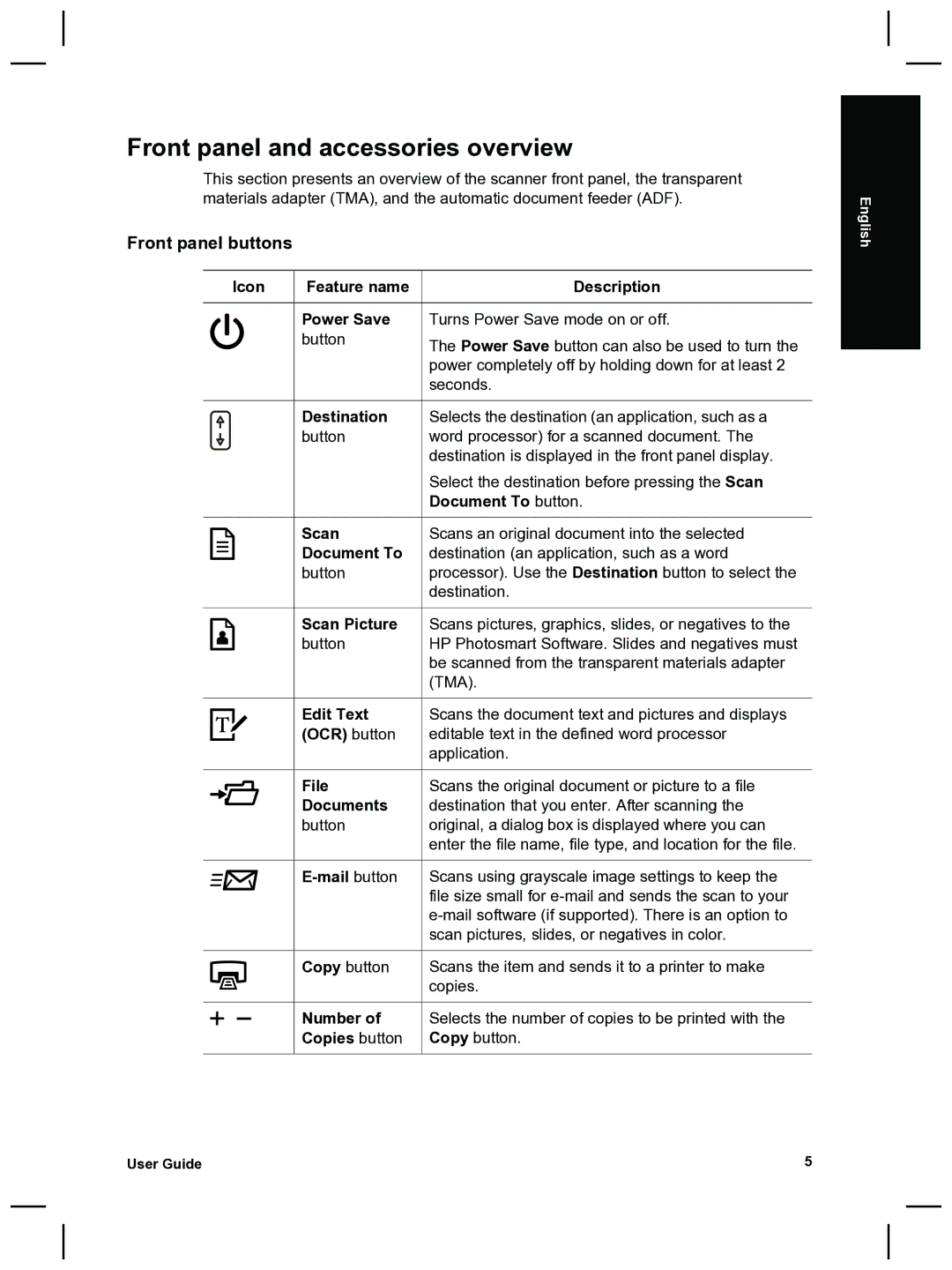 HP 8270 manual Front panel and accessories overview, Front panel buttons 