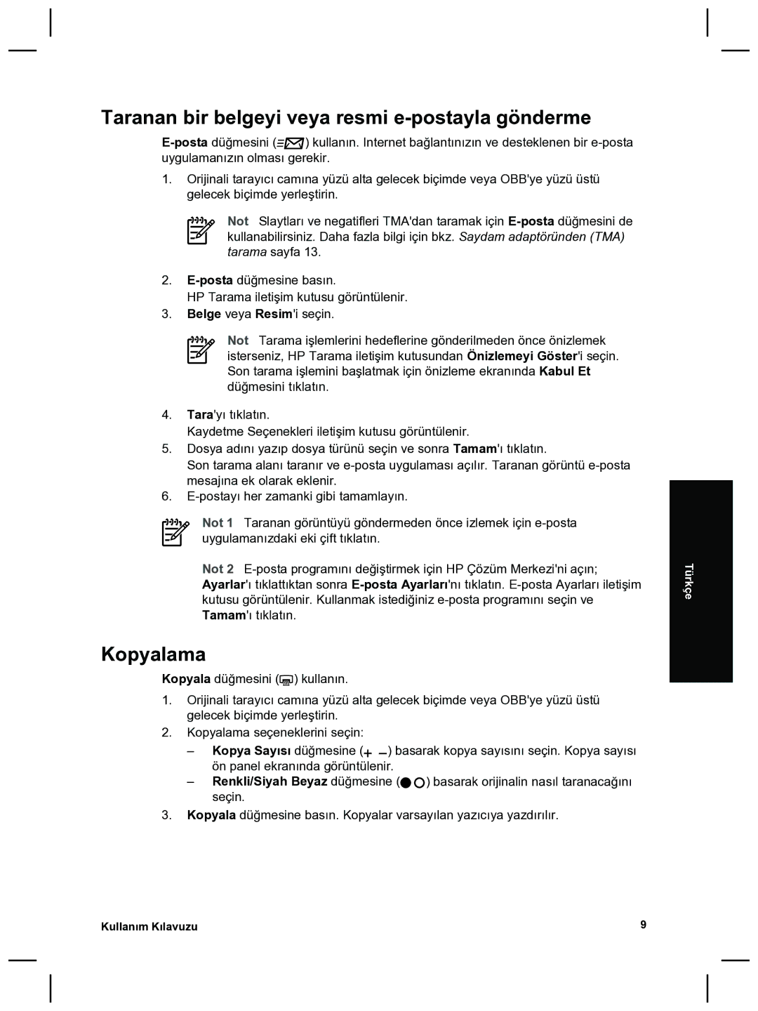 HP 8270 manual Taranan bir belgeyi veya resmi e-postayla gönderme, Kopyalama 