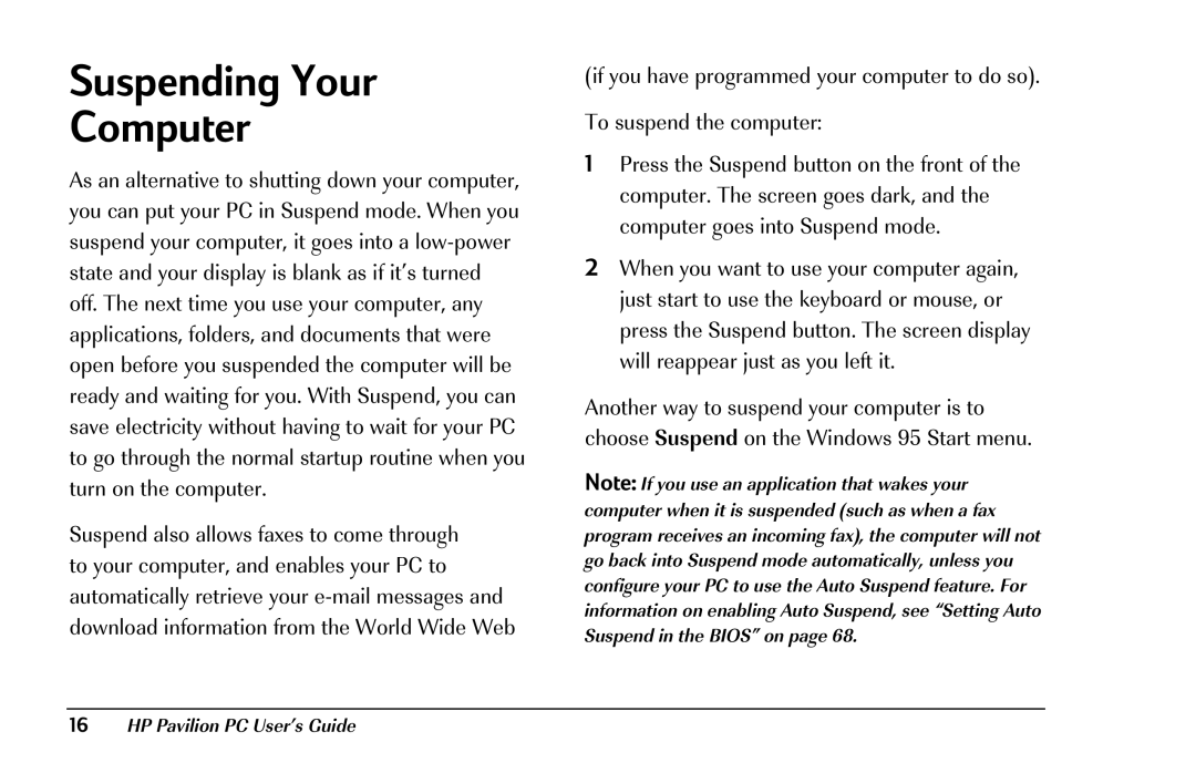 HP 8290 (US/CAN) manual Suspending Your Computer 