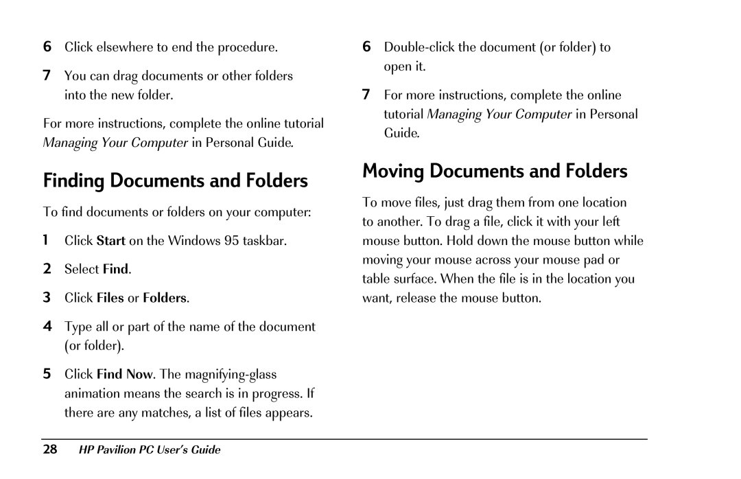 HP 8290 (US/CAN) manual Moving Documents and Folders, Click Files or Folders 