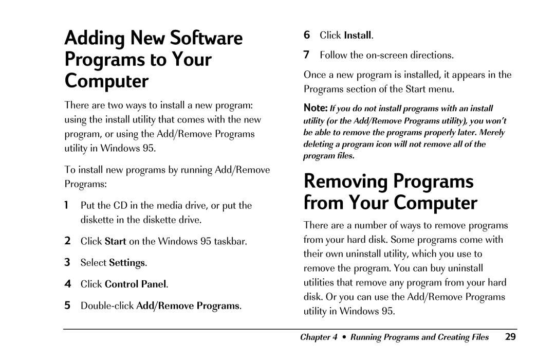 HP 8290 (US/CAN) manual Adding New Software Programs to Your Computer, Click Control Panel Double-clickAdd/Remove Programs 