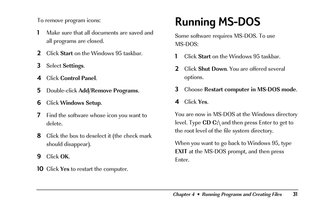 HP 8290 (US/CAN) manual Running MS-DOS, Choose Restart computer in MS-DOS mode 