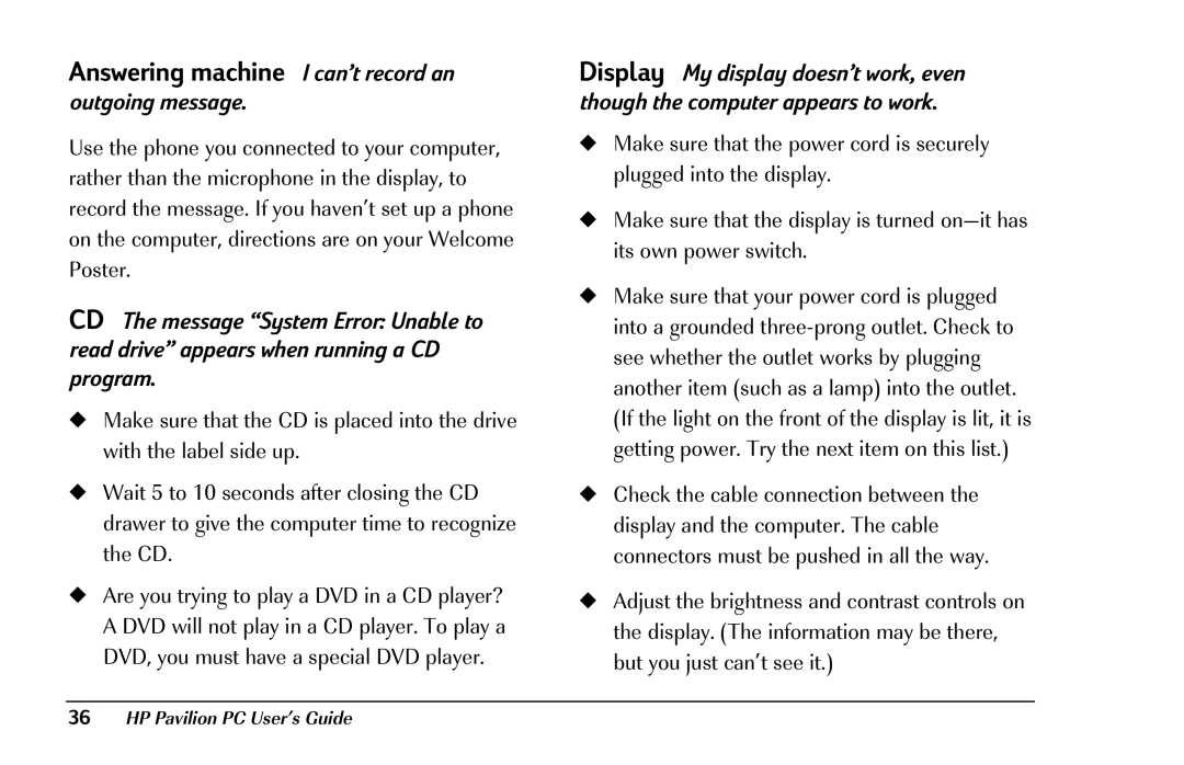 HP 8290 (US/CAN) manual Answering machine I can’t record an, Outgoing message 