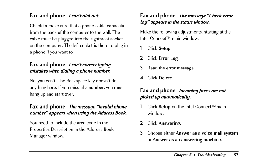 HP 8290 (US/CAN) manual Fax and phone I can’t dial out, Click Error Log 